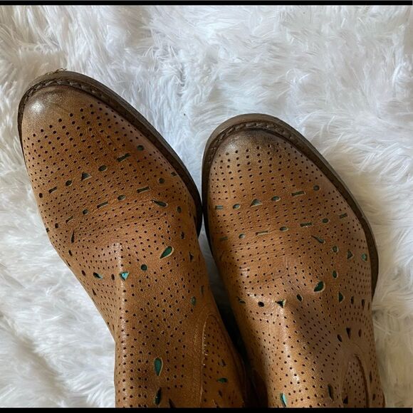 Reba Cowboy Boots Size 7 Leather Western Coastal Cowgirl Cutout Teal Underlay - Picture 11 of 12